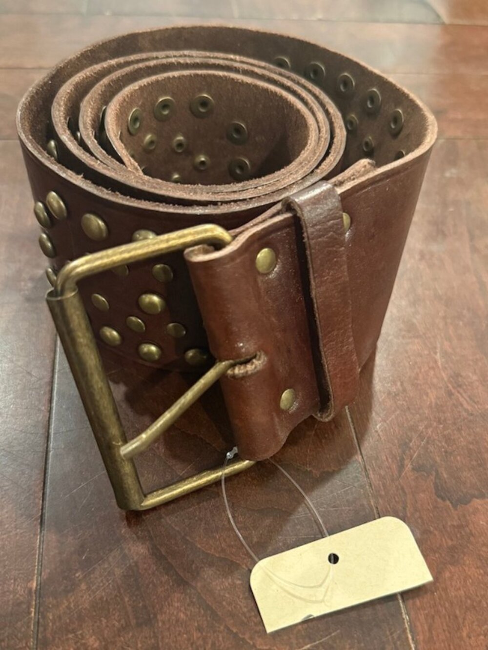 Thick Studded Brown Leather Belt Size Large
